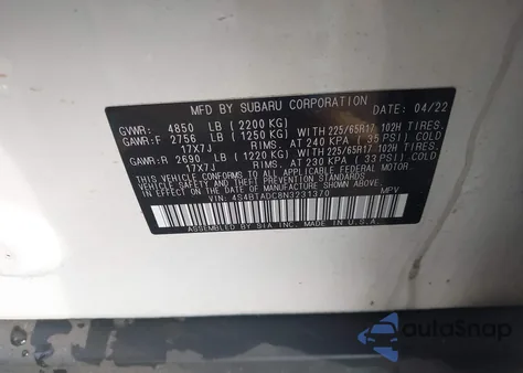 2022 Subaru Outback Premium from USA, damaged, VIN 4S4BTADC8N3231370